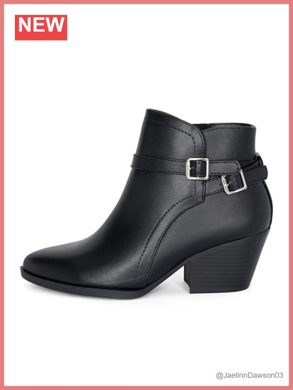 Western Pointy Toe Double Buckle Ankle Booties Stacked Heel